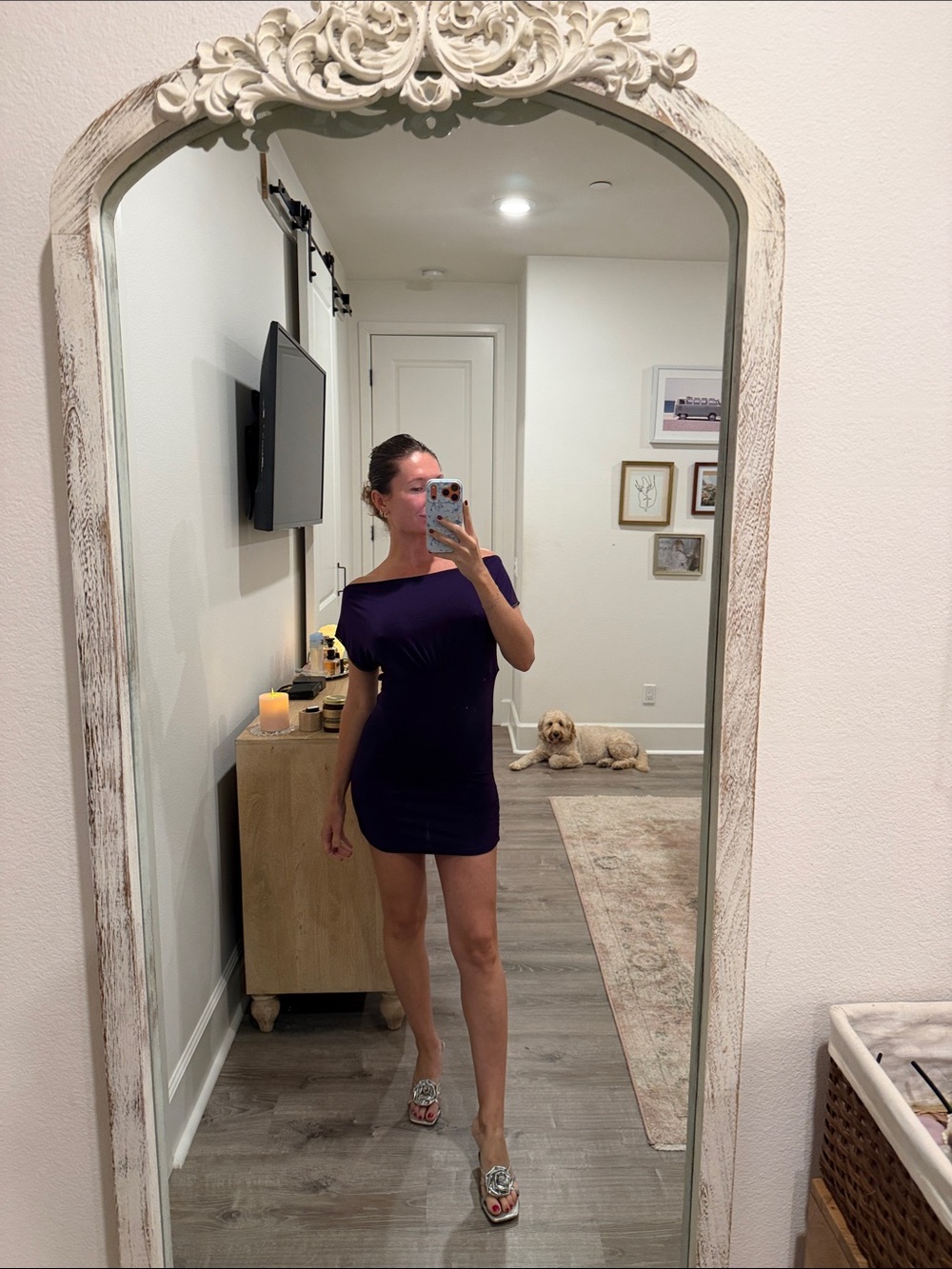 Vintage Remain Women's Off-Shoulder Purple Mini Dress